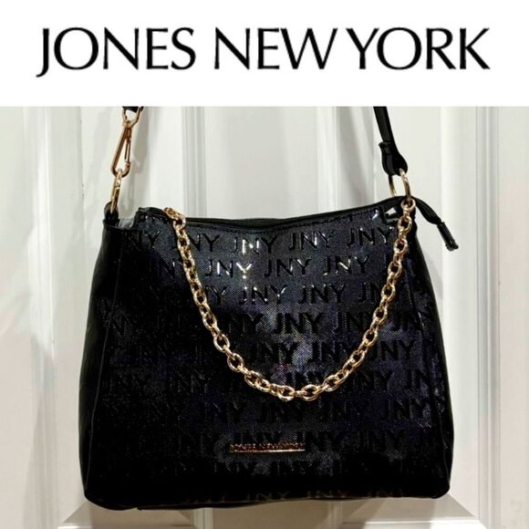 JONES NEW YORK - NWOT "Mabel" Signature Faux Leather Crossbody/Gold Chain Detail - Picture 1 of 15